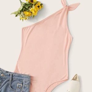 One Shoulder Knot Pink Bodysuit